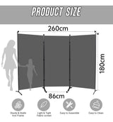 Biombo Divisor Interior Portátil Haven – 3 Paneles, 2,6 m, Gris Oscuro