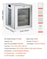 Deshidratador De Alimentos Vevor 12 Bandejas De Acero Inoxidable 120V