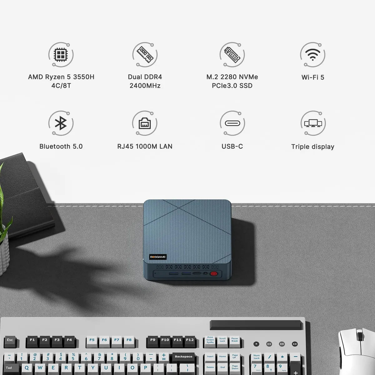 Mini PC E4, LAN Dual Gigabit Ryzen 5 3550H Win 11 Pro E4 16GB DDR4 1TB SSD 110V