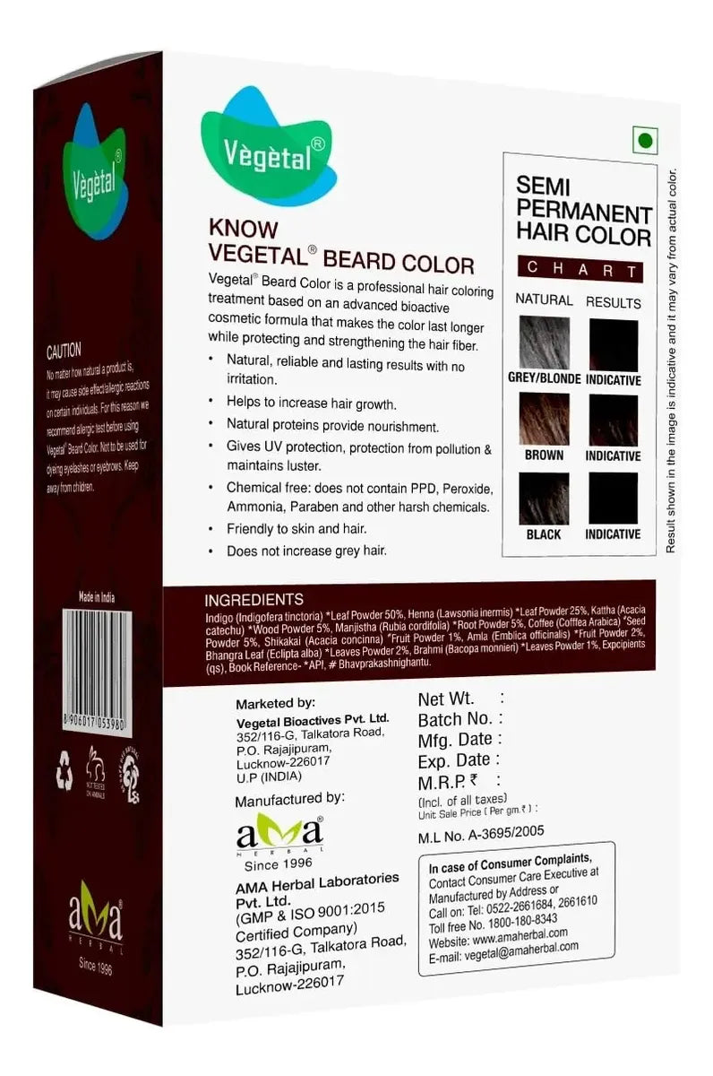 Tinte de Pelo y Barba Vegetal Marrón Oscuro 25g | Cobertura Natural de Canas para Hombre
