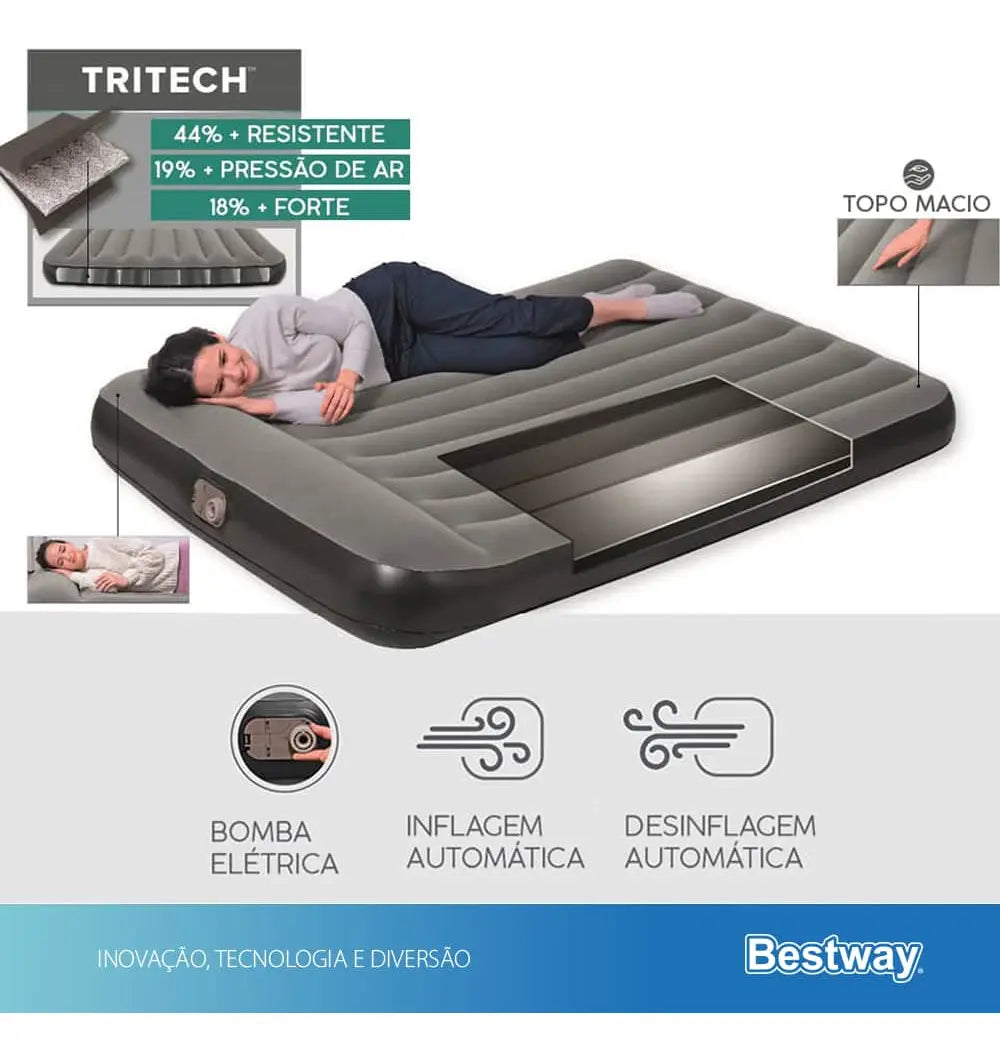 Colchón Inflable Eléctrico Bestway Tritech Queen 220V | Bomba Integrada | 203 x 152 x 36 cm