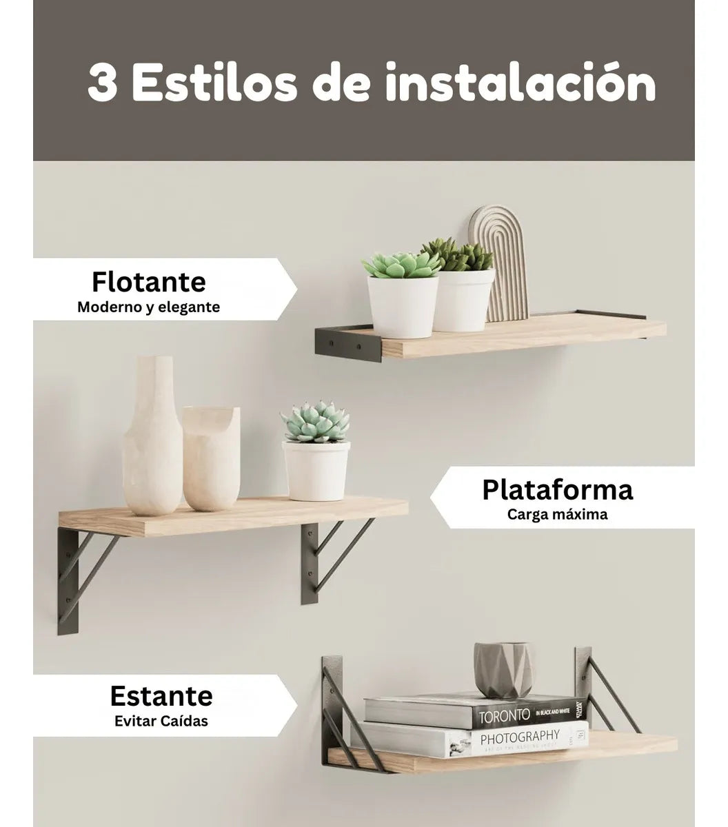 Repisas Flotantes De Madera Multipropósito Kit X3 Colores