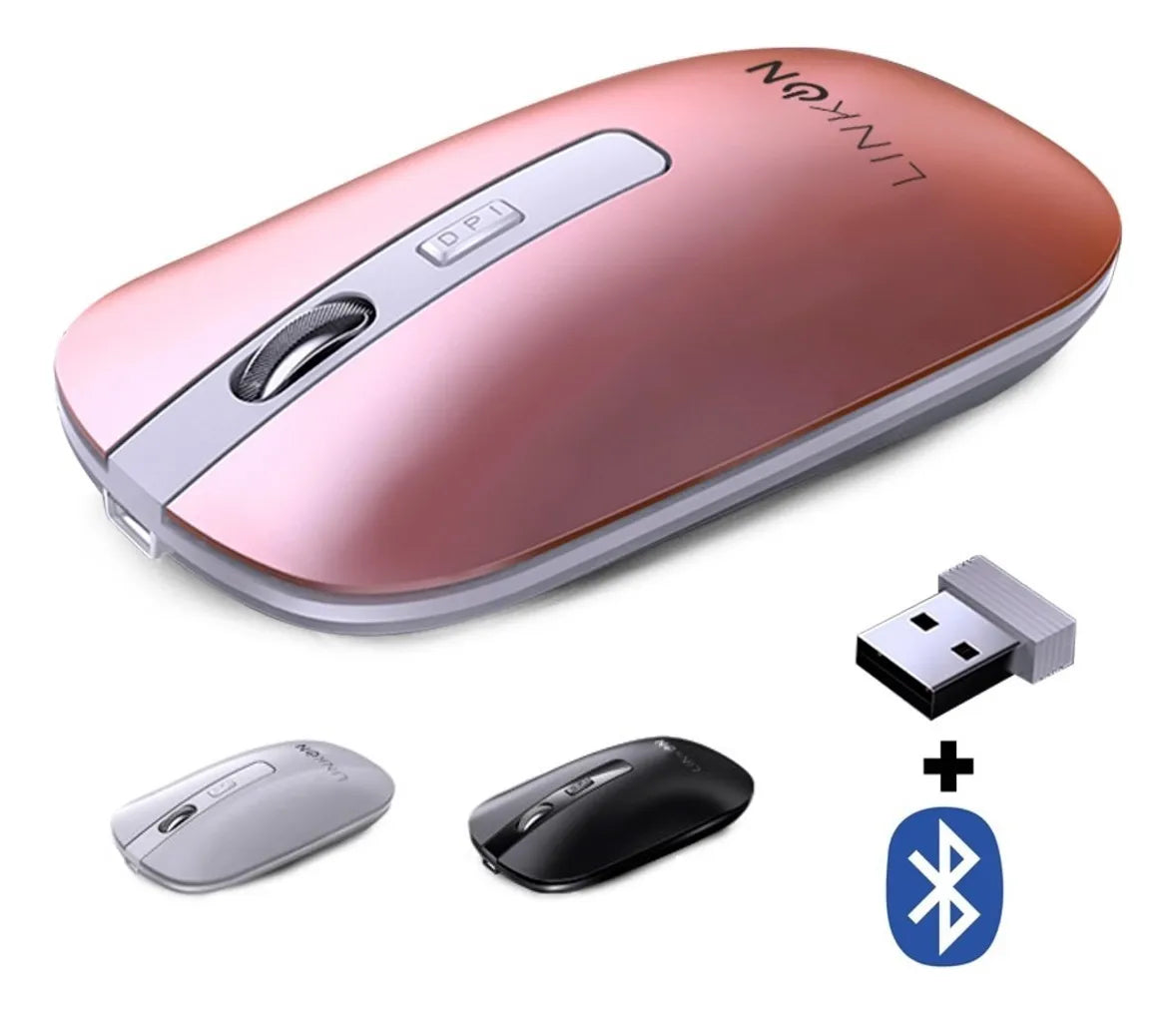 Mouse Inalambrico Dual Bluetooth Usb Recargable Para Mac Windows Color Rosa Linkon