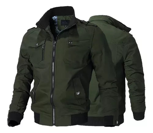 Chaqueta Hombre&nbsp; Cuello Pie Abrigo Urbano Clásico Múltiples Bolsillos