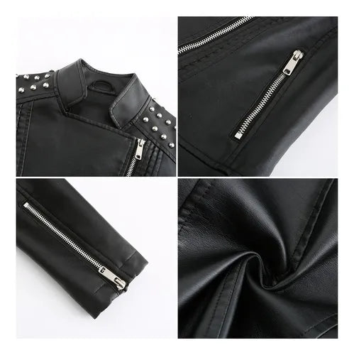 Chaqueta de cuero con remaches para mujer