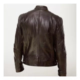 Chaqueta de EcoCuero Delgada con Cuello Alto para Hombre-Negro