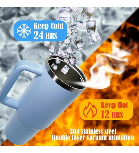 Termo Taza Con Popote 1.2l Caliente-frío De Acero Inoxidable