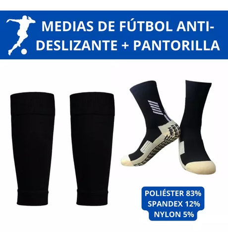 Medias Calcetas Futbol Antideslizante Set 2 + Pantorrillera