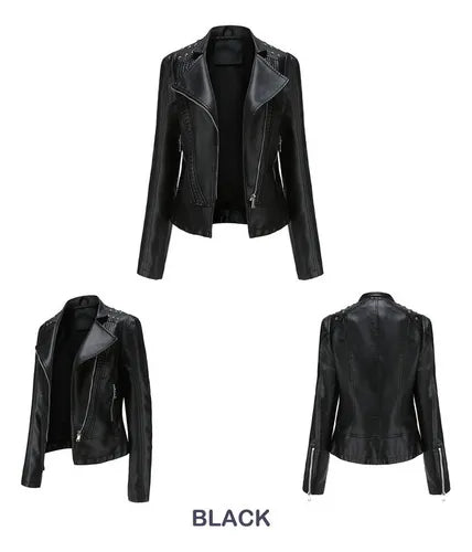 Chaqueta de cuero con remaches para mujer