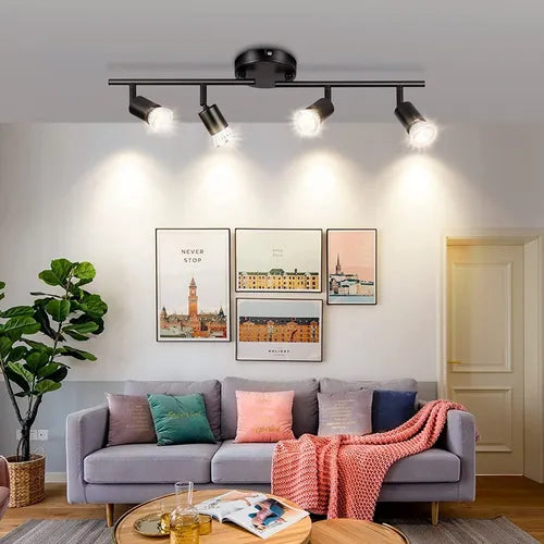 4 Foco Riel Luz Cálida Riel Monofásico 1mt Negro