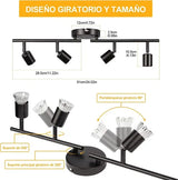 4 Foco Riel Luz Cálida Riel Monofásico 1mt Negro