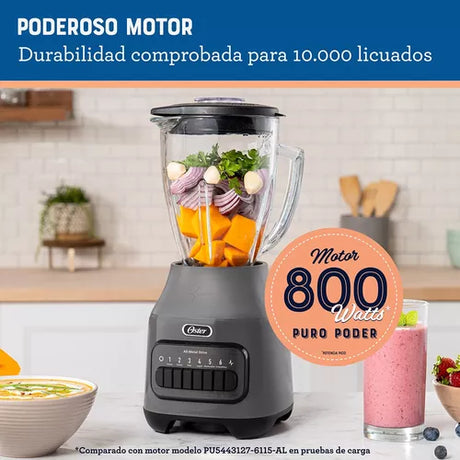 Licuadora Oster Vaso Vidrio 6 Velocidades + Pulso Blstpeggpb Color Gris