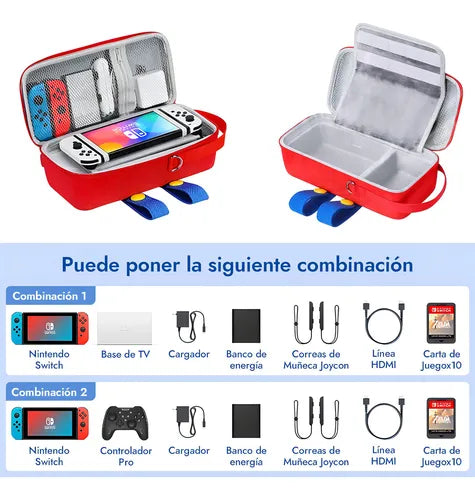 Estuche Funda Para Nintendo Switch Oled Gran Capacidad Viaje Color Rojo