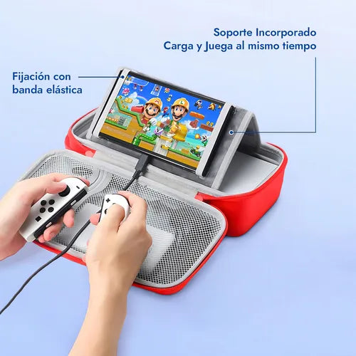 Estuche Funda Para Nintendo Switch Oled Gran Capacidad Viaje Color Rojo