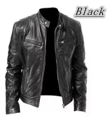 Chaqueta de EcoCuero Delgada con Cuello Alto para Hombre-Negro