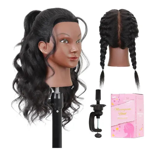 Cabeza De Maniquí Mannequeen head cabello 100% natural de 16 Pulgadas