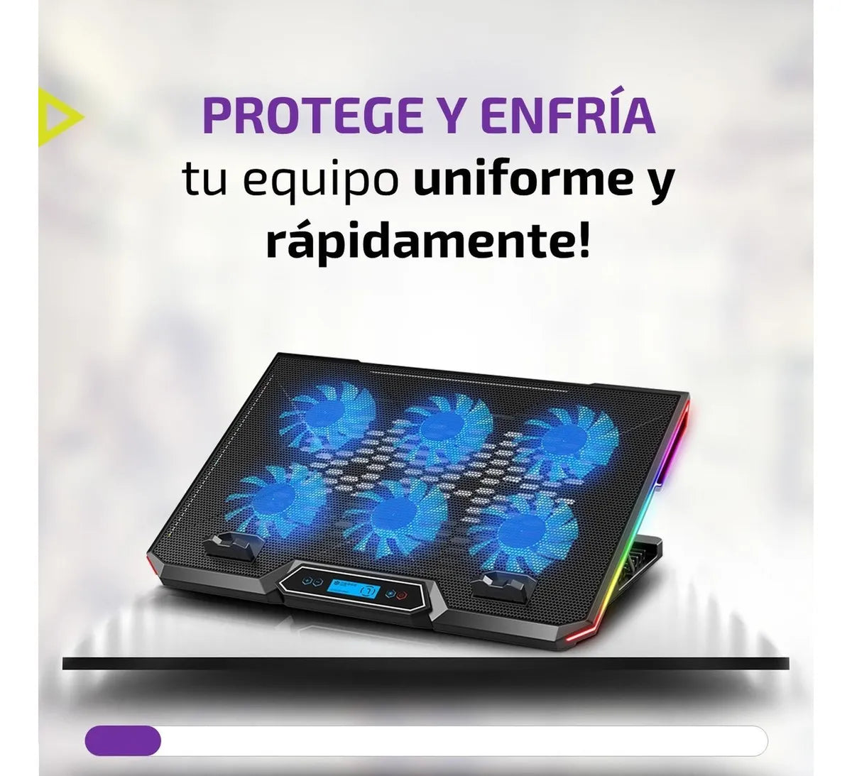 Base Ventilador Enfriador Notebook 6 Fans Lcd Rgb Hasta 17 Color 52049