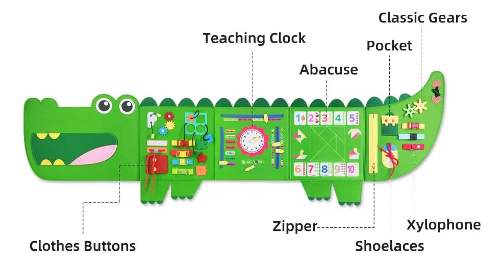 Tablero sensorial interactivo Cocodrilo de Rivibou Montessori de 3 a 6 años