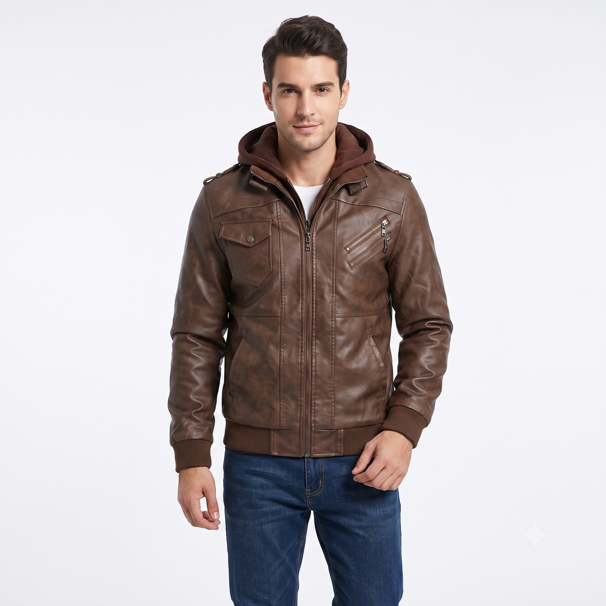 Chaqueta de Ecocuero con Capucha para Hombre | Casual Otoño Invierno