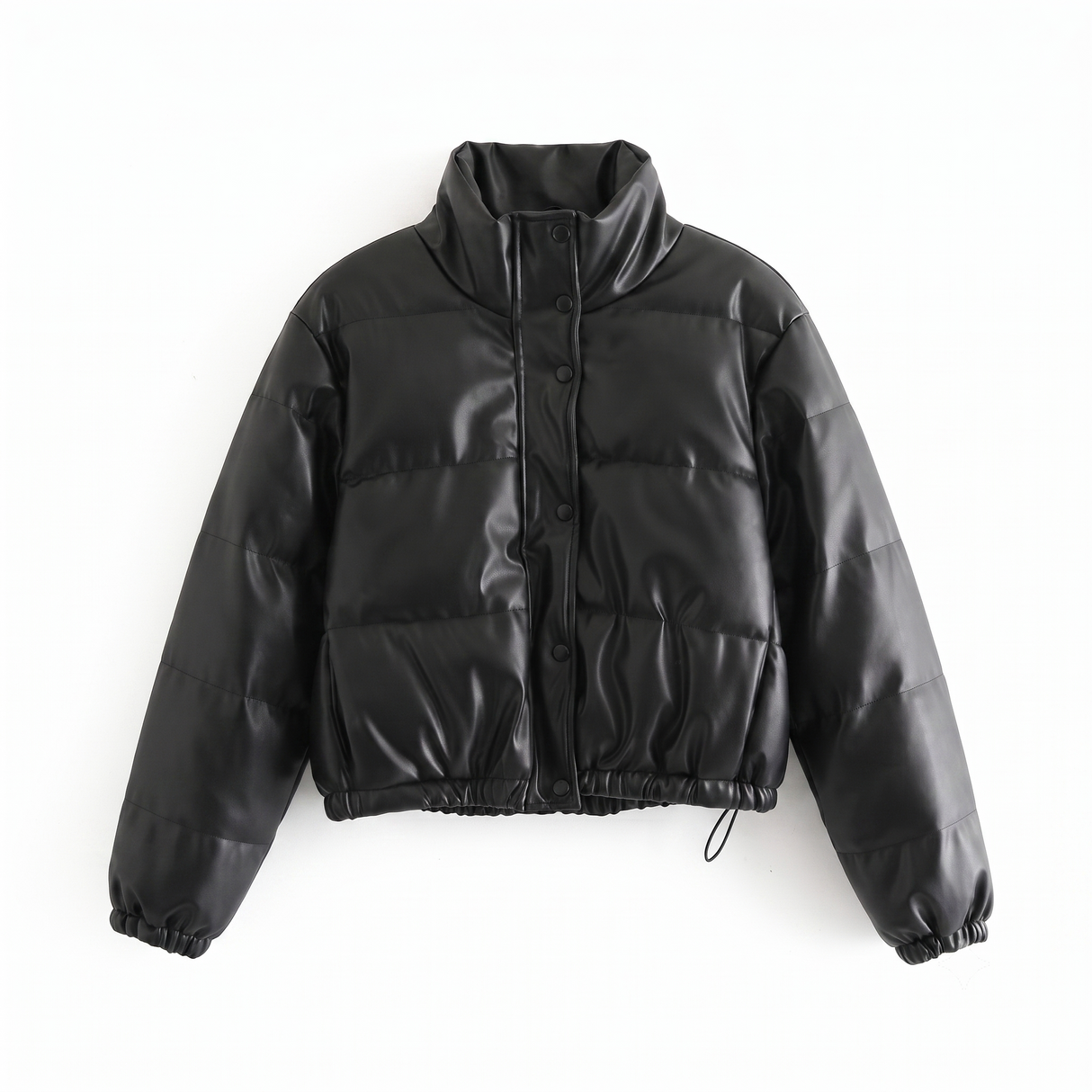 Chaqueta de Ecocuero para Mujer con Cuello Alto | Cierre Frontal | Estilo Puffer Invierno