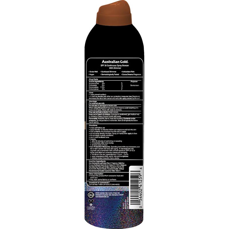 Bronceador instantáneo Australian Gold continuous spray FPS 30 - 170 g
