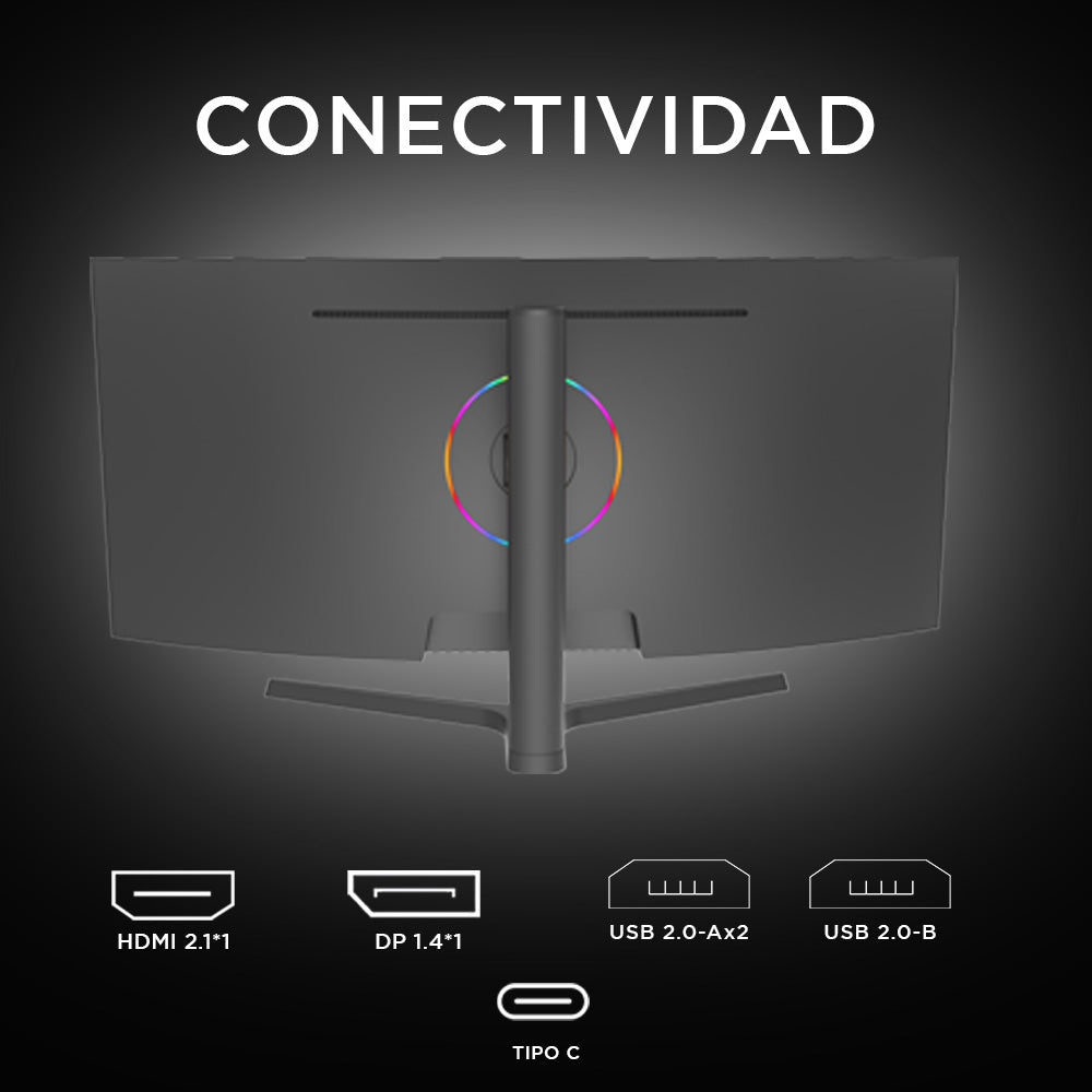 Monitor Gamer Curvo Caixun 34  Wqhd Va 1500r 165hz Hdmi Dp Tipo C Usb 1m C34c2wq