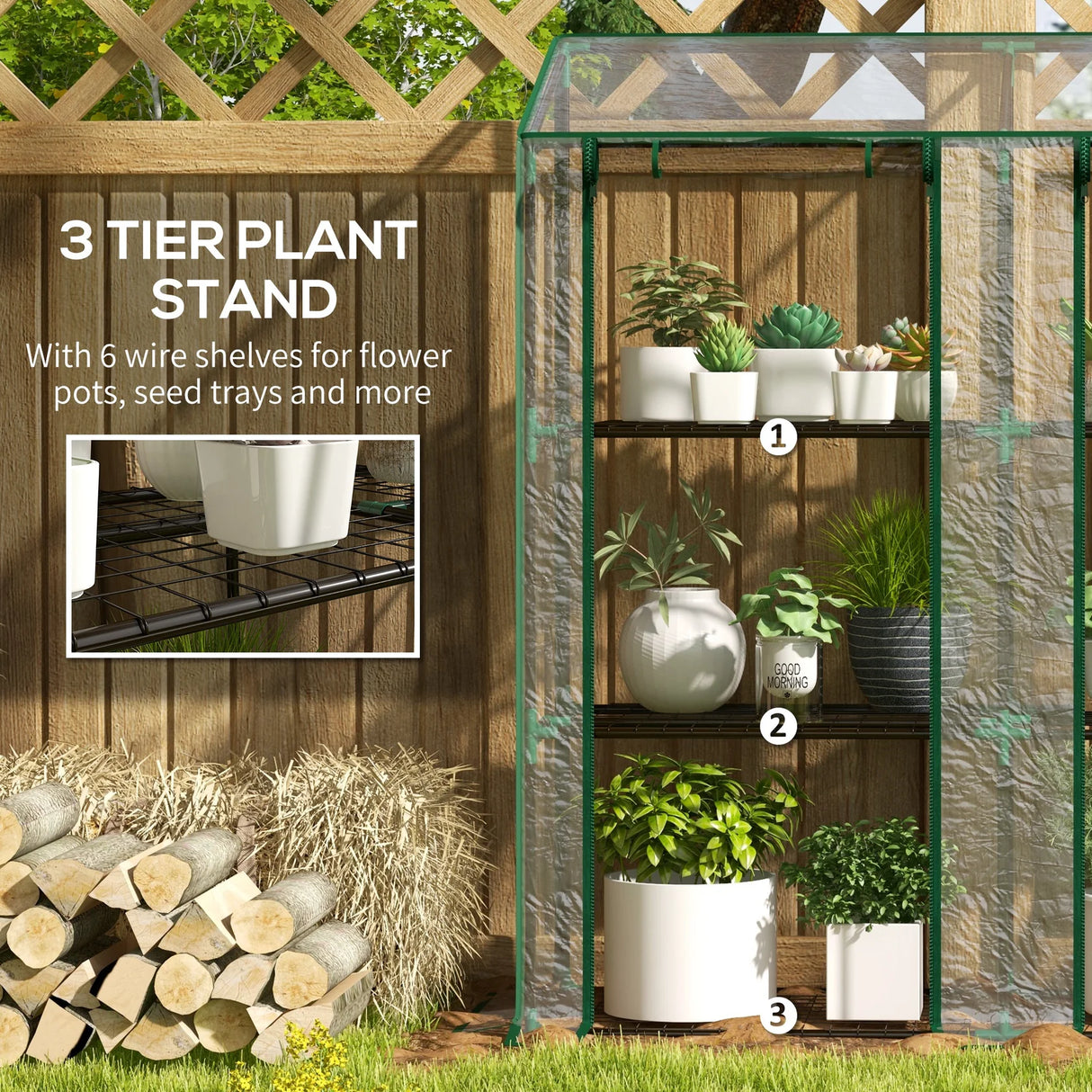 Invernadero Portátil Outsunny Tipo Lean-To con 6 Repisas | Cubierta PE | 143 × 46 × 151 cm