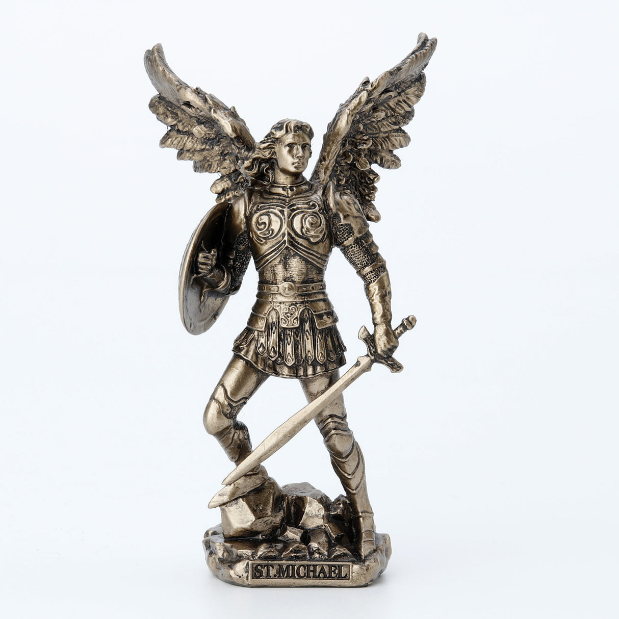 Mini Estatua San Miguel Arcángel Acabado Bronce 4,1" WU77676AP