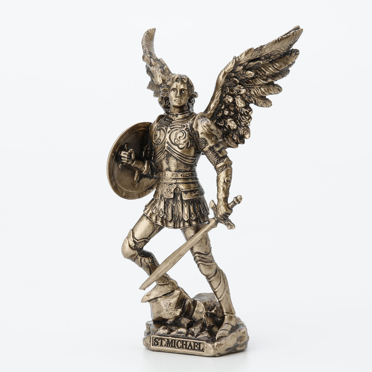 Mini Estatua San Miguel Arcángel Acabado Bronce 4,1" WU77676AP