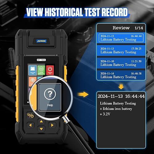 AUTOOL BT960 Probador de Baterías Automotrices 12V/24V con Impresora Térmica, Pantalla LCD y Análisis de Baterías de Litio
