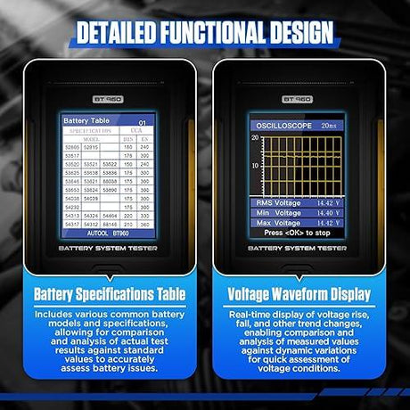 AUTOOL BT960 Probador de Baterías Automotrices 12V/24V con Impresora Térmica, Pantalla LCD y Análisis de Baterías de Litio