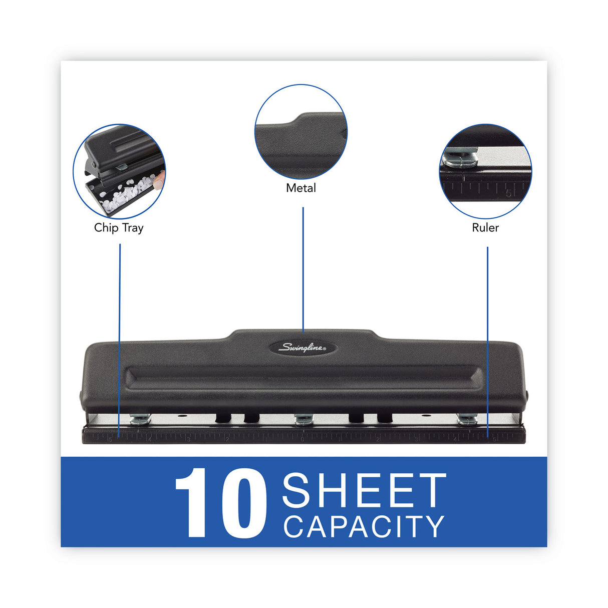 Perforadora de Papel Swingline Light Duty Ajustable 2 y 3 Orificios | Capacidad 10 Hojas | Color Negro