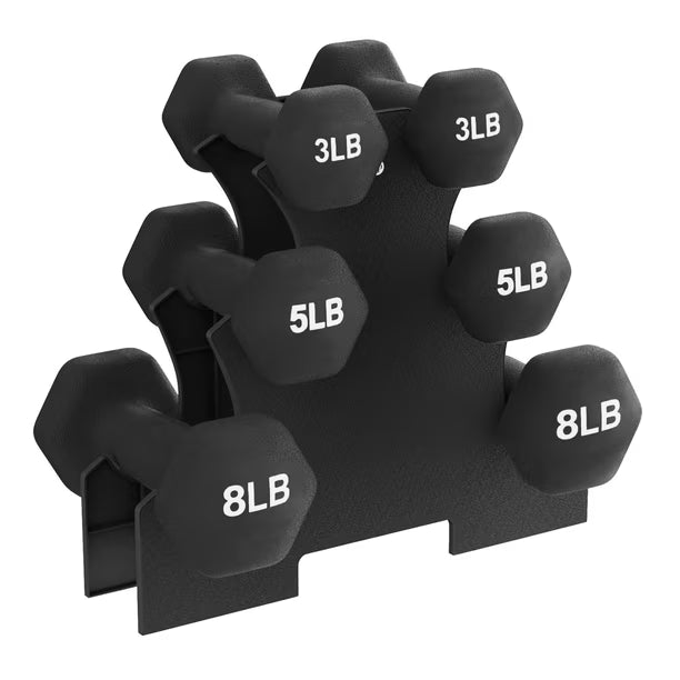 Juego de Mancuernas BalanceFrom Neopreno 3, 5 y 8 lb con detalle en Base