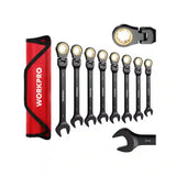 Juego de Llaves Combinadas WORKPRO de Carraca 8 Piezas con Cabeza Flexible Antideslizante | Métricas CR-V
