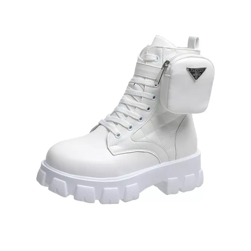 Botas Cortas para Mujer con Plataforma | Hebillas Decorativas y Bolsillo Lateral | Estilo Biker