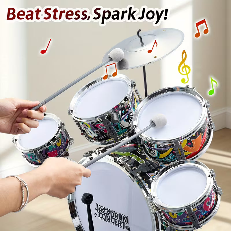 Set de Batería Infantil Jazz Drum Rock Kit 5 Piezas – Instrumento Musical para Niños