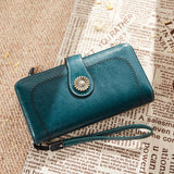 Cartera Billetera SENDEFN Mujer Cuero Genuino RFID Peacock Blue con Correa