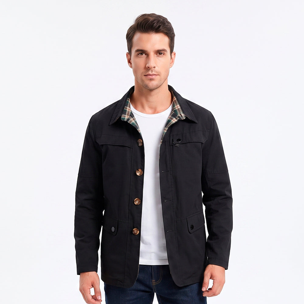 Chaqueta Casual VERISH para Hombre | Tela Drill Premium | Forro Escocés | Estilo Field Jacket