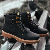 Botas de cuero para hombre, botines masculinos de suela alta