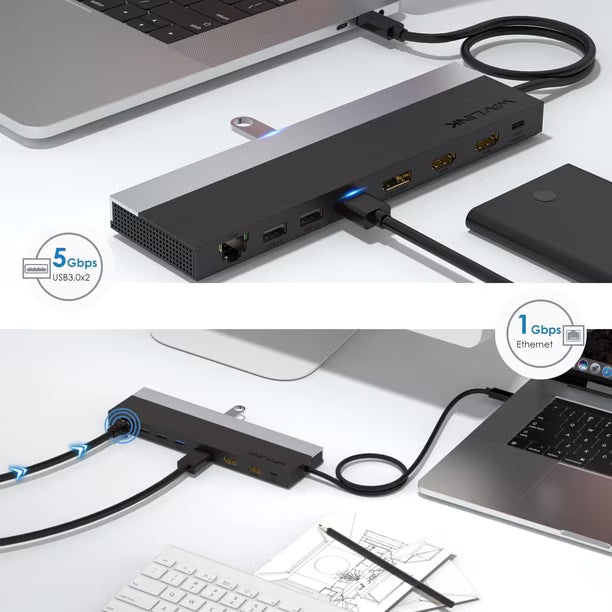 Estación de Acoplamiento WAVLINK WL-UMD08 USB-C Triple Pantalla | 11 en 1 | Power Delivery 85W