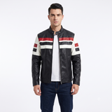 Chaqueta de Cuero Sintético para Hombre | Estilo Café Racer | Franjas Deportivas | Slim Fit
