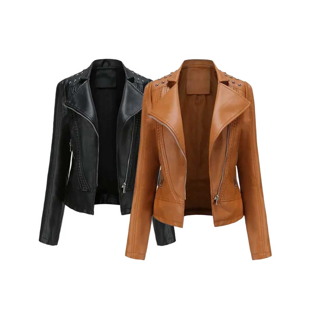 Chaqueta de cuero con remaches para mujer