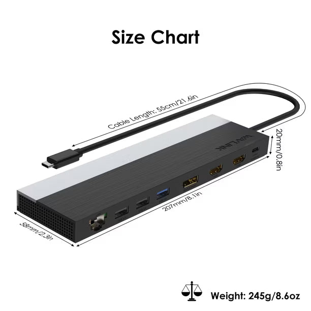 Estación de Acoplamiento WAVLINK WL-UMD08 USB-C Triple Pantalla | 11 en 1 | Power Delivery 85W