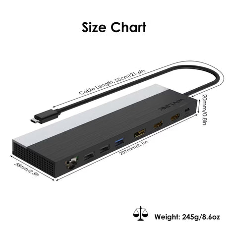 Estación de Acoplamiento WAVLINK WL-UMD08 USB-C Triple Pantalla | 11 en 1 | Power Delivery 85W