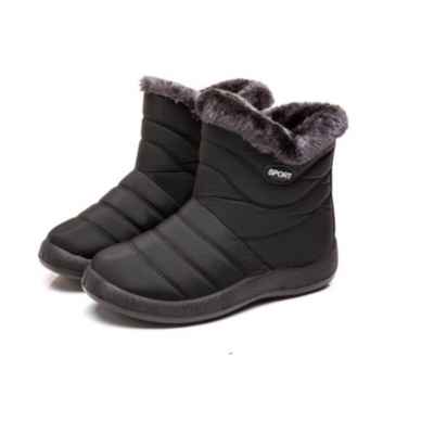 Botas de Nieve Planas Impermeables con Interior de Felpa Mujer-Negro