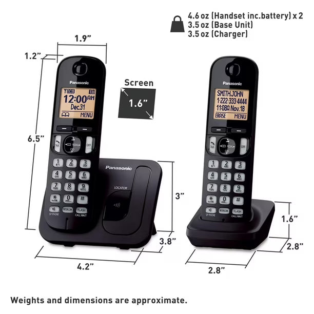 Teléfono Inalámbrico Panasonic KX-TGC202B Negro 2 Auriculares 110V
