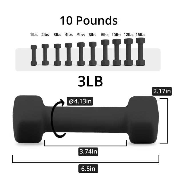 Mancuernas Portzon de Neopreno Antideslizantes – Par de 1 a 15 lb
