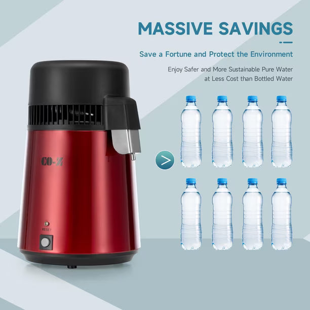 Destilador de Agua CO-Z 4 Litros Acero Inoxidable 750W | Nuevo | Embalaje Dañado 120V