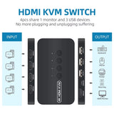 DGODRT KVM HDMI 4 Puertos USB 4K 30Hz – Para 4 Computadores