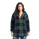 Chaqueta Mujer Casual a Cuadros con Capucha | Cierre Frontal y Bolsillos | Abrigo Otoño Invierno